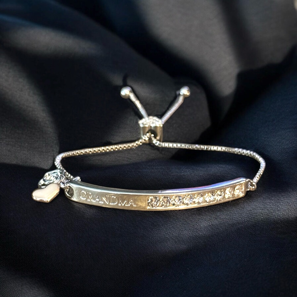 Ibb Silver Tone Grandma Crystal Bar Adjustable Bracelet 25$